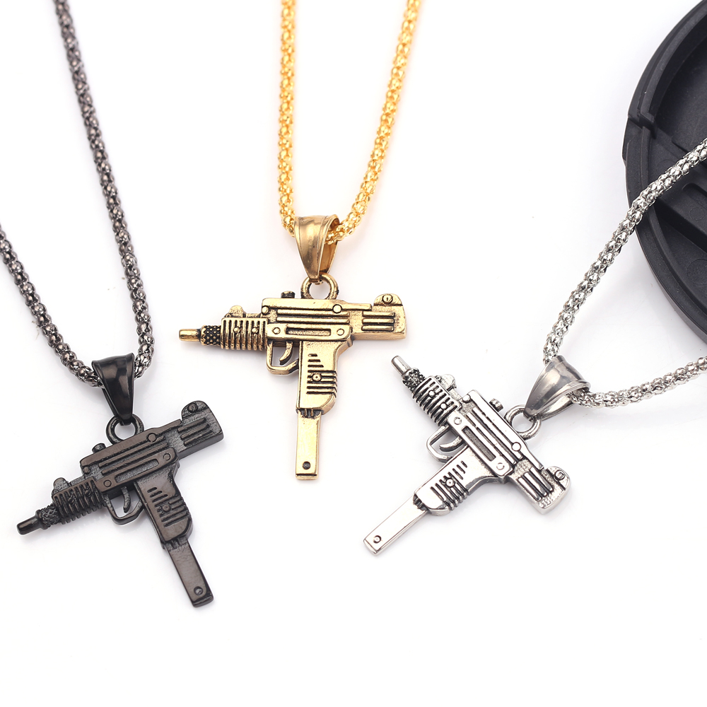 Men'S Fashion Necklaces - จี้สร้อยคอรูปปืนอูซี่สไตล์พังก์ - เครื่องประดับฮิปฮอปแฟชั่นสำหรับผู้ชาย สร้างลุคเท่ห์และมีสไตล์