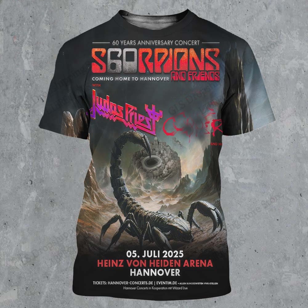 Men'S Fashion Over 60 - เสื้อยืดพิมพ์ลาย 3 มิติ วงดนตรีร็อคใหม่ Scorpions 60