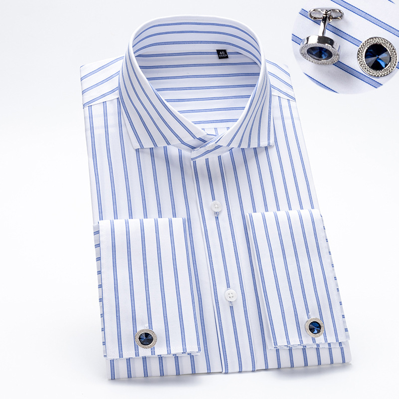 Dress Shirt Non-Iron - Luxury วินด์เซอร์ผู้ชายผ้าฝ้ายภาษาฝรั่งเศสคำ Baju Manset ฉนวนคุณภาพเสื้อธุรกิจแขนยาวอย่างเป็นทางการชายชุด Cufflink