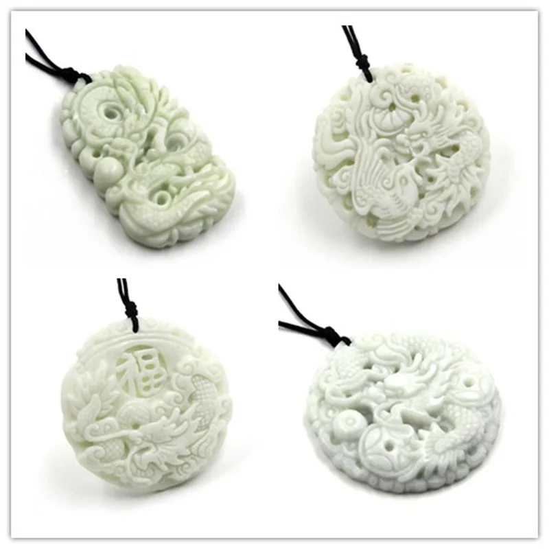 Men'S Fashion Necklaces - หยกสีขาวธรรมชาติ Dragon Phoenix จี้สร้อยคอสร้อยคอสร้อยคอสร้อยคอสร้อยคอสร้อยคอสร้อยคอสร้อยคอสร้อยคอสร้อยข้อมือเครื่องประดับอุปกรณ์เสริมแฟชั่นมือแกะสลัก Man Woman