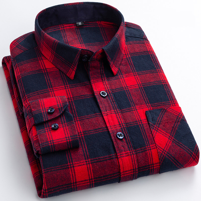 Dress Shirt Non-Iron - ใหม่ Flannel ลายสก๊อตเสื้อสําหรับชายฤดูใบไม้ผลิผ้าฝ้าย Easy Care Non-Iron