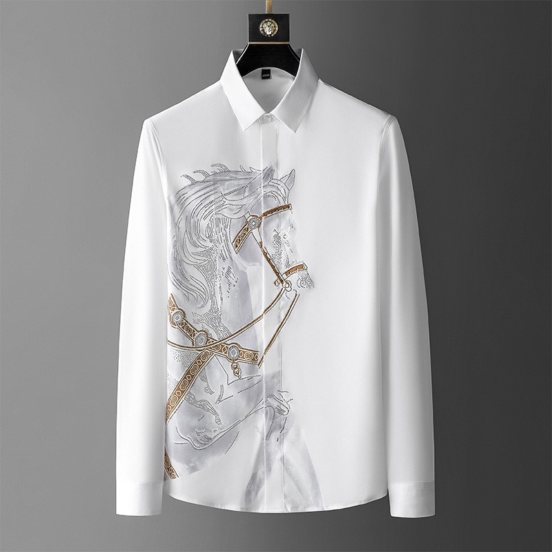 Dress Shirt Non-Iron - ชุดเดรสเสื้อเชิ้ตสีขาวสําหรับผู้ชายแขนยาวไม่เหล็กทนต่อริ้วรอยท็อปส์และทีลําลองนักธุรกิจสลิมฟิตเสื้อคุณภาพอินเทรนด์