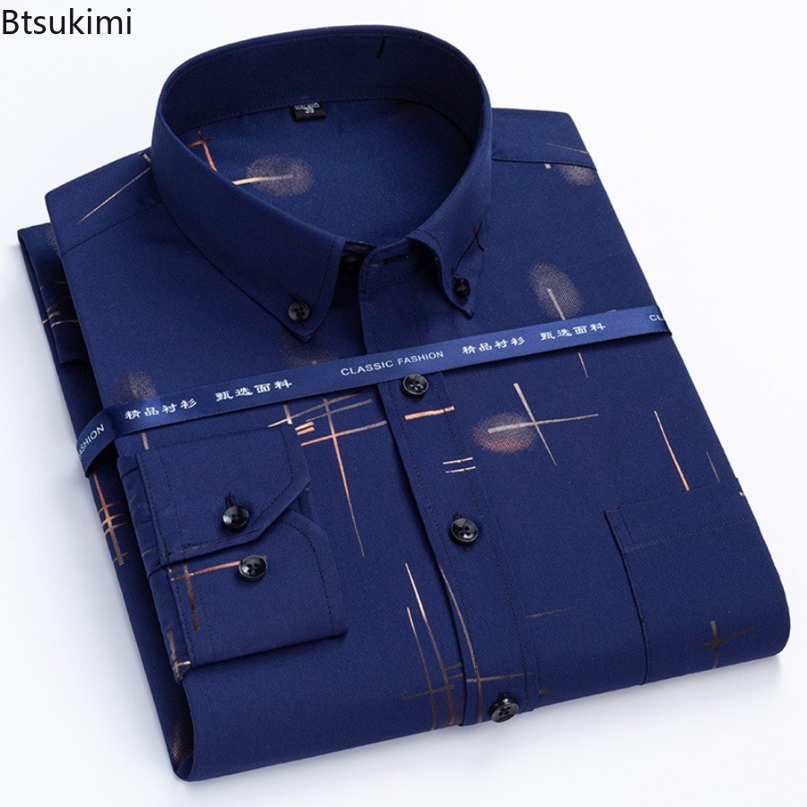 Dress Shirt Non-Iron - เสื้อเชิ้ตผู้ชายขายดีล่าสุด สำหรับฤดูใบไม้ผลิและฤดูใบไม้ร่วง เสื้อเชิ้ตระดับไฮเอนด์ ไม่ต้องรีด ป้องกันรอยยับ สไตล์ลำลองสำหรับธุรกิจ