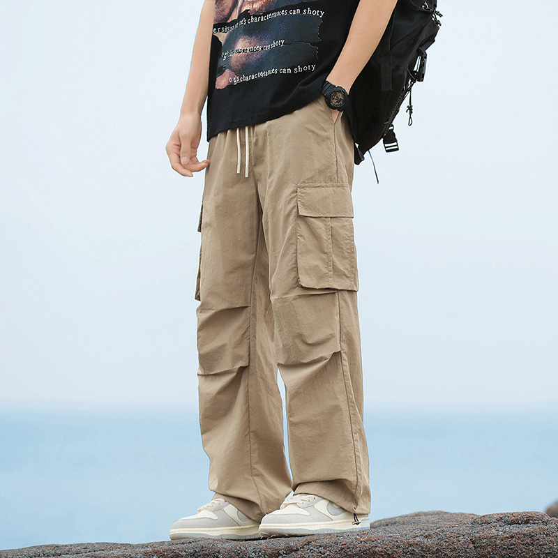 Men Fashion Korean Style - กางเกงคาร์โก้ทรงหลวมสำหรับผู้ชาย แฟชั่นเกาหลี สตรีทแวร์ ทรงตรง ขากว้าง กางเกงเดินป่า