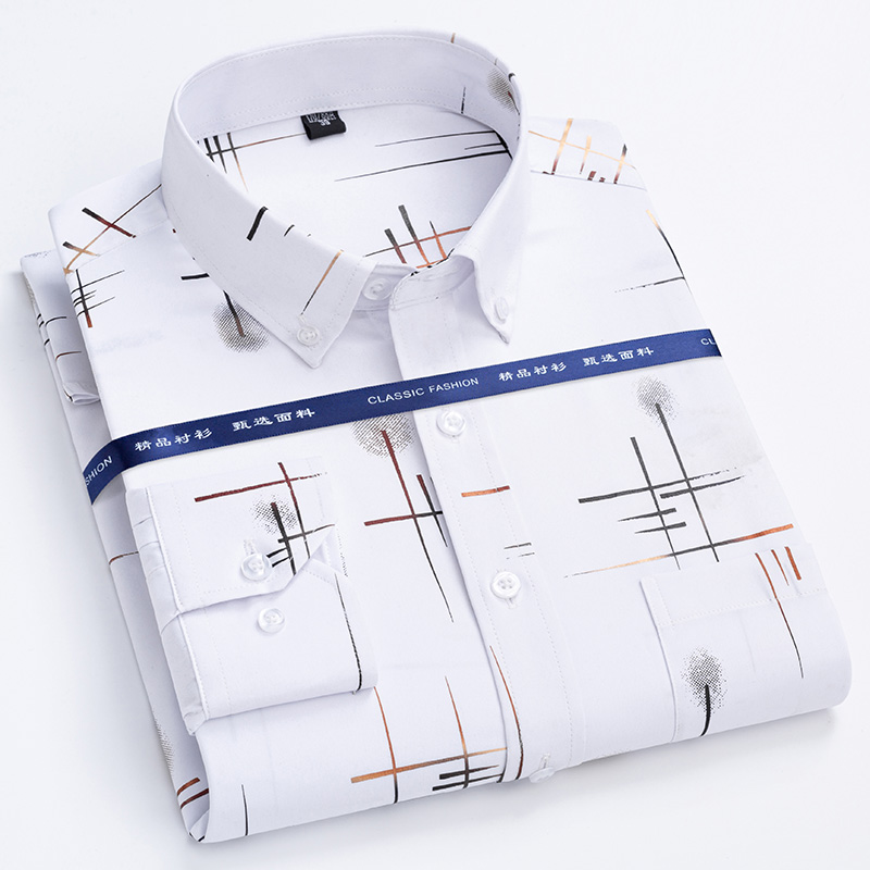 Dress Shirt Non-Iron - เสื้อลายสก๊อตสำหรับเสื้อแขนยาวผู้ชายใหม่เสื้อแฟชั่นกันรอยยับไม่ติดเหล็กดูแลง่ายบางนุ่มเข้ารูปแบบอัจฉริยะ