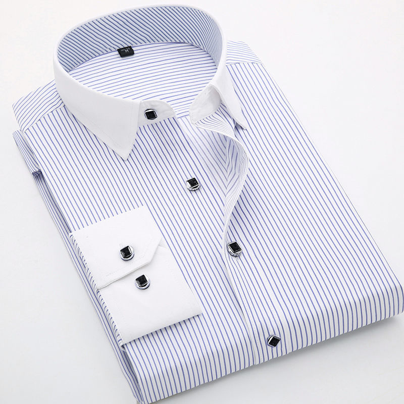 Dress Shirt Non-Iron - ปุ่มลงเสื้อผู้ชายแขนยาวลาย Patchwork Slim Fit Casual Business