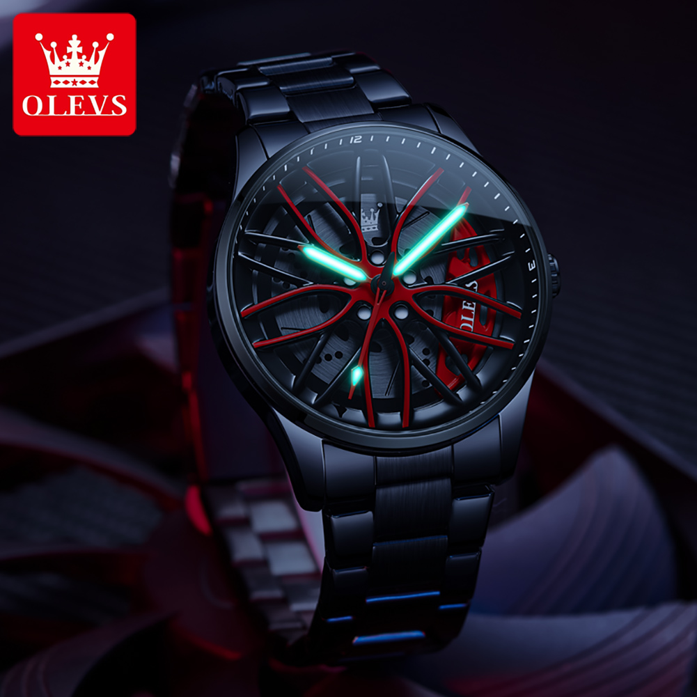 Men'S Fashion Hub - นาฬิกาข้อมือผู้ชาย OLEVS นาฬิกาควอตซ์ หน้าปัดลายล้อหมุนได้ ดีไซน์ทันสมัย กันน้ำ