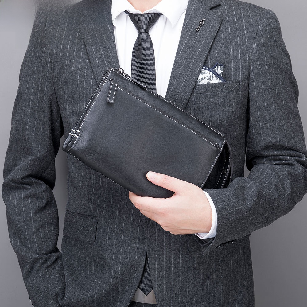 Men Fashion Korean Style - กระเป๋าถือหนังแท้แฟชั่นสำหรับผู้ชาย กระเป๋าคลัทช์ใส่โทรศัพท์ หนังวัวชั้นบนสุด สไตล์เกาหลี