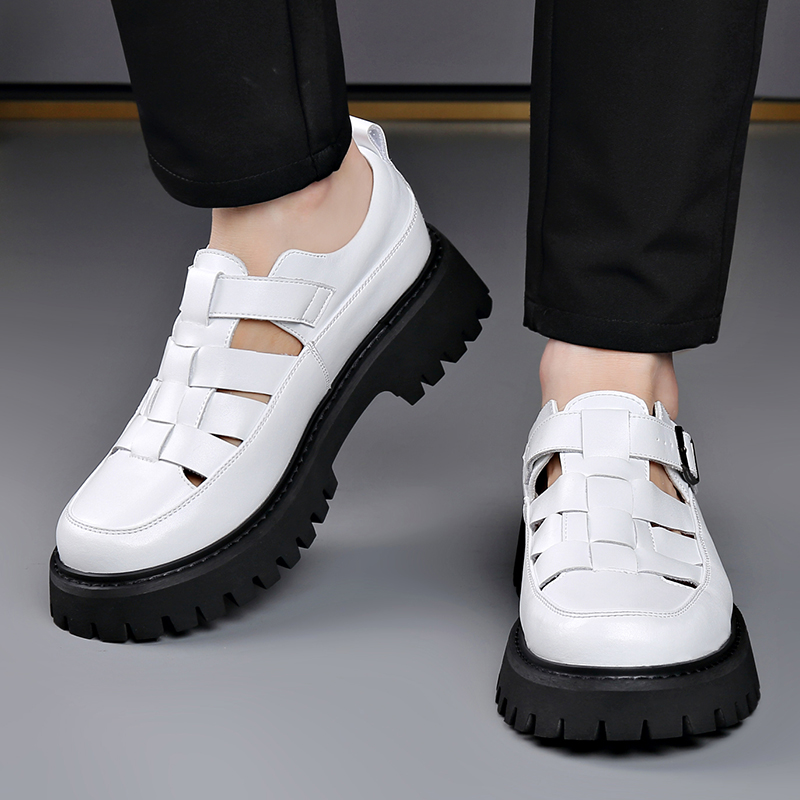 Mens Fashion Young - รองเท้าแตะผู้ชายสำหรับฤดูใบไม้ผลิและฤดูร้อน พื้นหนา สไตล์นักออกแบบแฟชั่น เหมาะสำหรับงานปาร์ตี้หรือทำงาน รองเท้าลำลองทันสมัยสำหรับวัยรุ่น สีดำและสีขาว