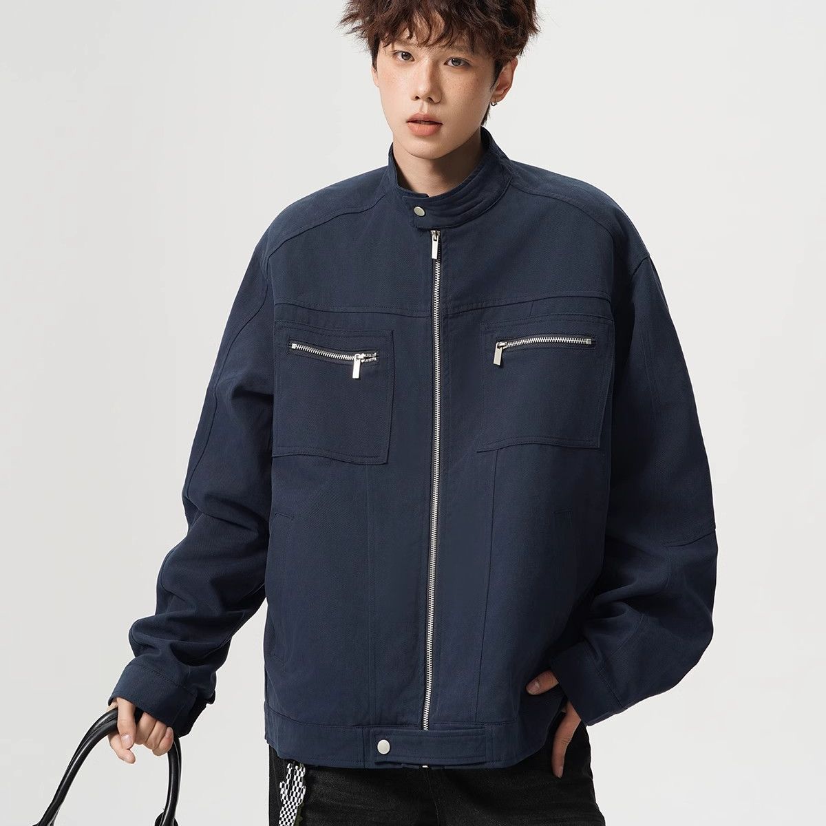 Harrington Jacket - เสื้อโค้ท Harrington สไตล์วินเทจสำหรับผู้ชาย ฤดูใบไม้ผลิและฤดูใบไม้ร่วง แบบคู่รัก ผ้าฝ้ายฟอกสีพื้น