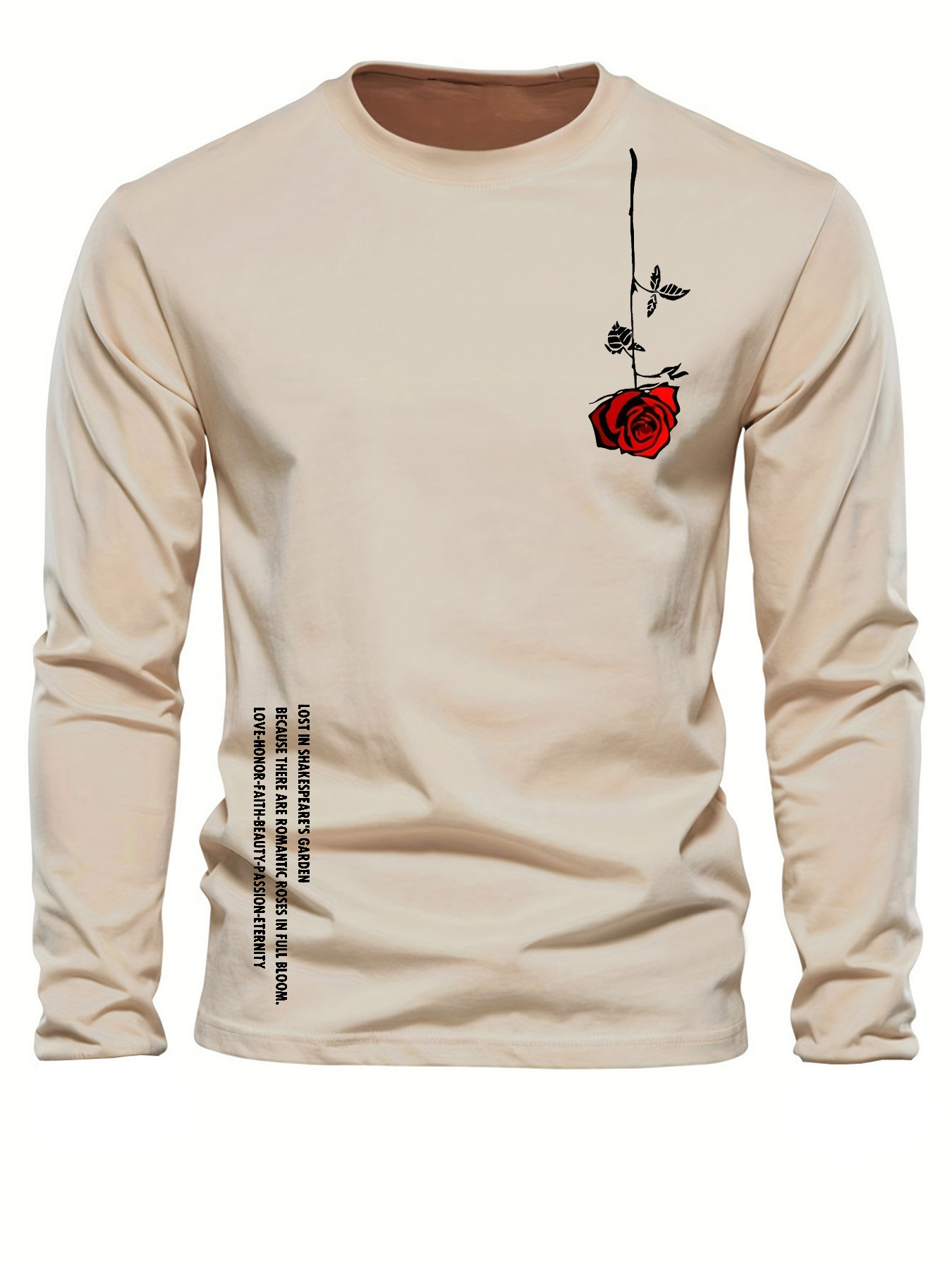 Men'S Fashion Trends 2025 - เสื้อยืดคอกลมแขนยาวผู้ชายผ้าฝ้ายแท้ 100% ทรงหลวมสบายพิมพ์ลายตัวอักษรสีชมพู สไตล์ลำลอง ใส่ได้ทุกโอกาส ฤดูใบไม้ผลิและฤดูใบไม้ร่วง