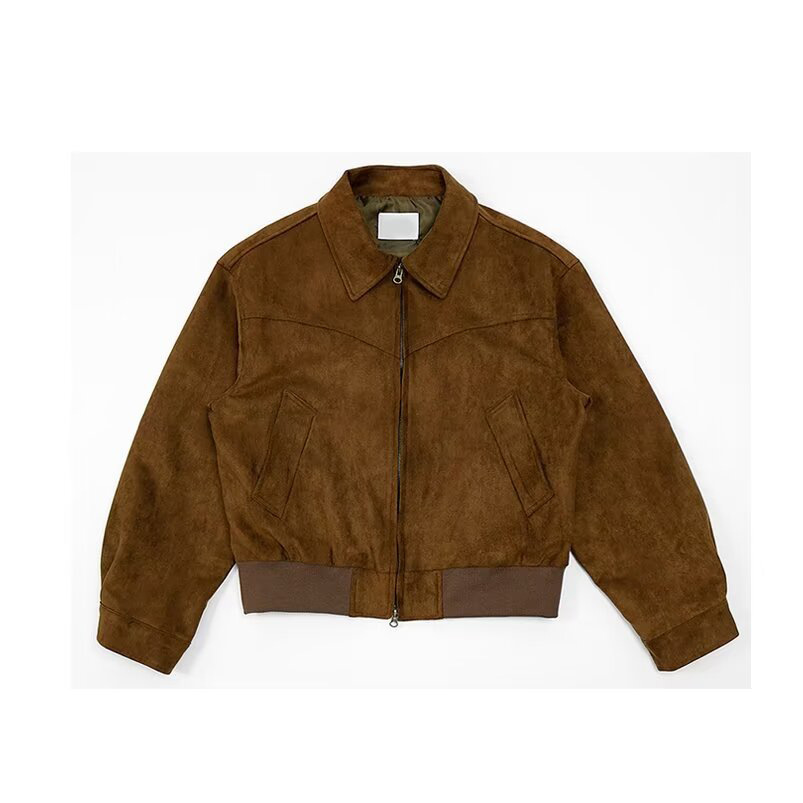 Harrington Jacket - เสื้อแจ็คเก็ตบุขนสั้นสไตล์เรโทรสำหรับผู้ชาย ฤดูใบไม้ร่วง ฤดูหนาว ทรงหลวม สไตล์นักขี่มอเตอร์ไซค์ ปกเสื้อแบบปกเสื้อโค้ทลำลอง