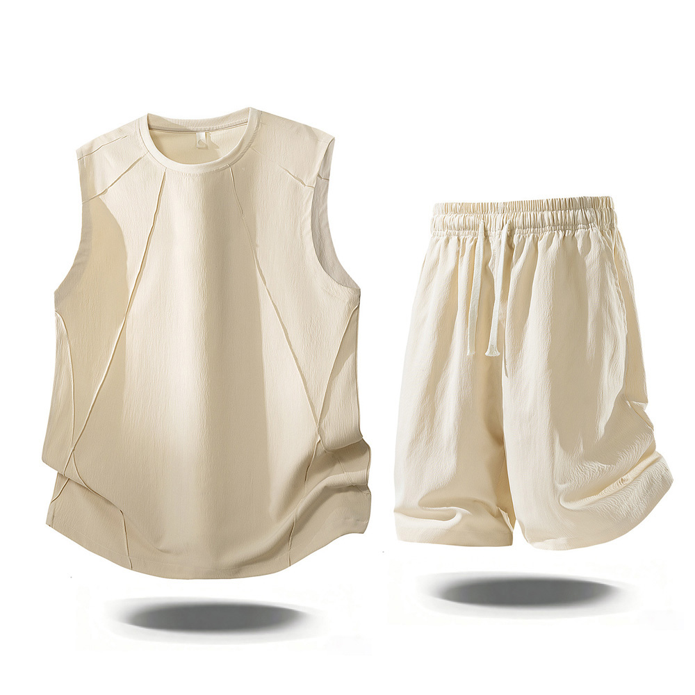 Men'S Fashion For Summer 2026 - ชุดลำลองผู้ชาย 2 ชิ้น แฟชั่นฤดูร้อน 2026 เสื้อกล้ามแขนกุดและกางเกงขาสั้นเอวยางยืด