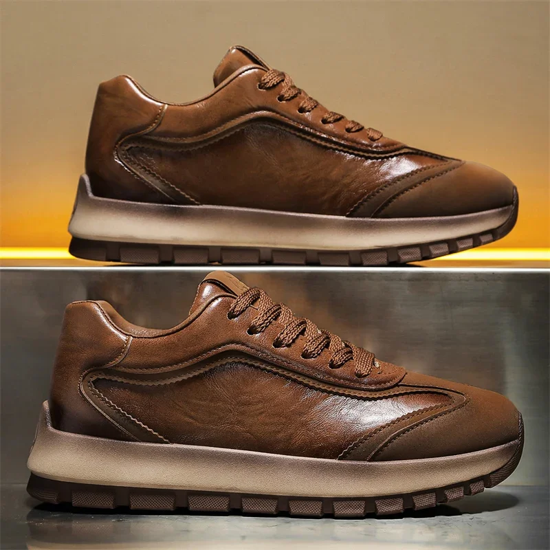 Men Fashion Korean Style - รองเท้าผ้าใบผู้ชายสุดหรูทุกฤดูกาลรองเท้าหนังลำลองรองเท้ากีฬาแฟชั่นสไตล์เกาหลีรองเท้าวิ่งสำหรับผู้ชายรองเท้ากีฬากันลื่น
