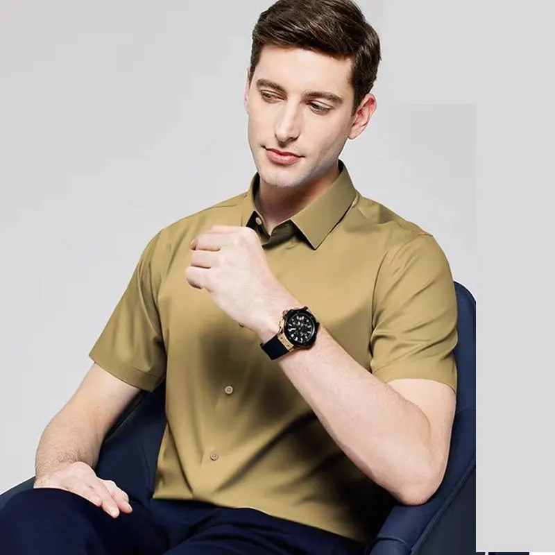 5XL ชุดเดรสผู้ชายแขนสั้นพื้นฐา - Dress Shirt Non-Iron บทวิจารณ์และราคา