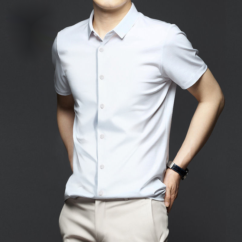 5XL ชุดเดรสผู้ชายแขนสั้นพื้นฐา - Dress Shirt Non-Iron บทวิจารณ์และราคา