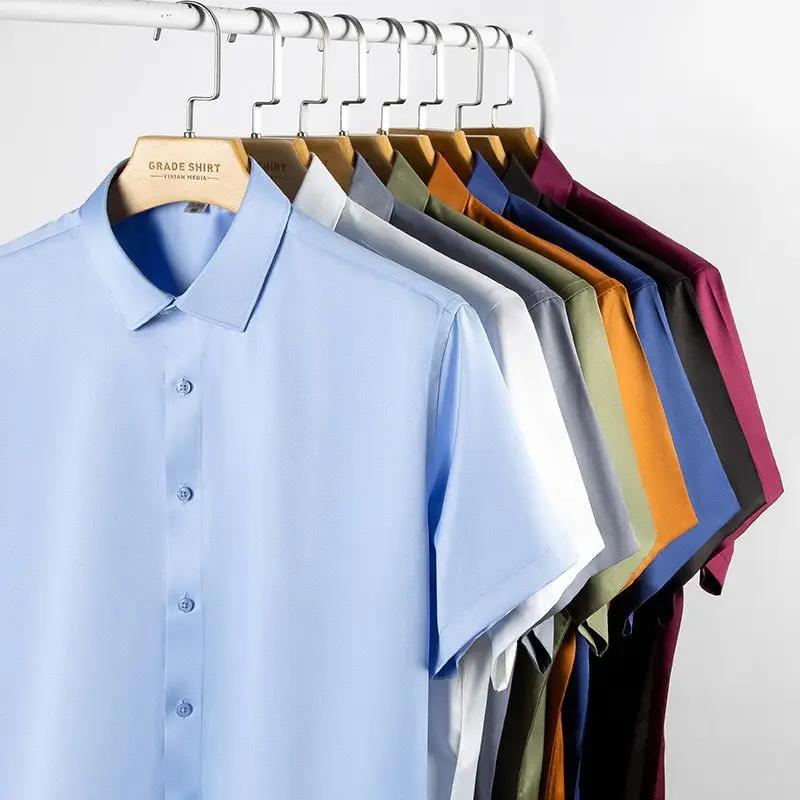 5XL ชุดเดรสผู้ชายแขนสั้นพื้นฐา - Dress Shirt Non-Iron บทวิจารณ์และราคา