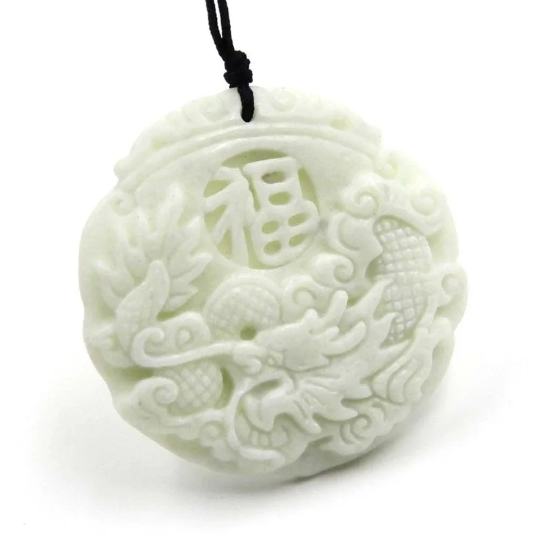 หยกสีขาวธรรมชาติ Dragon Phoeni - Men'S Fashion Necklaces บทวิจารณ์และราคา