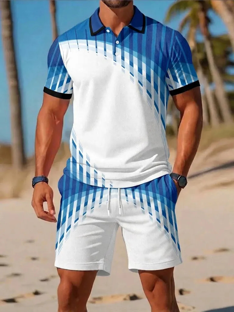 ชุดเสื้อยืดและกางเกงขาสั้นแฟชั - Men'S Fashion Polo บทวิจารณ์และราคา