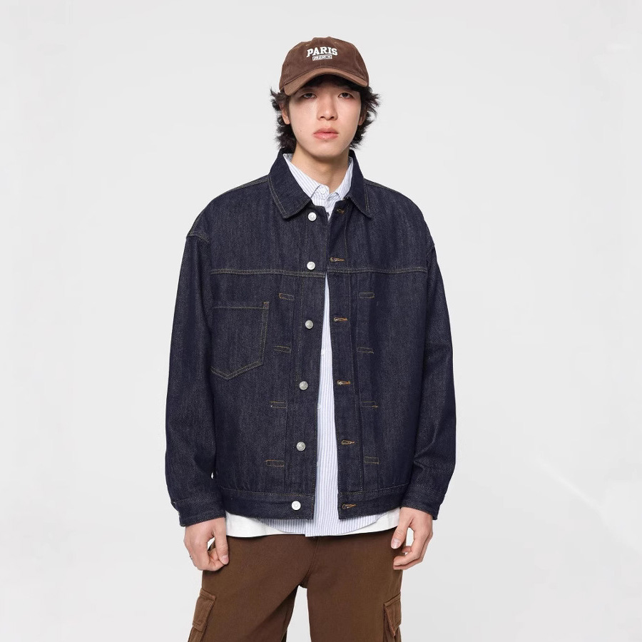 สีเดิม DENIM แจ็คเก็ตผู้ชายญี่ - Harrington Jacket บทวิจารณ์และราคา