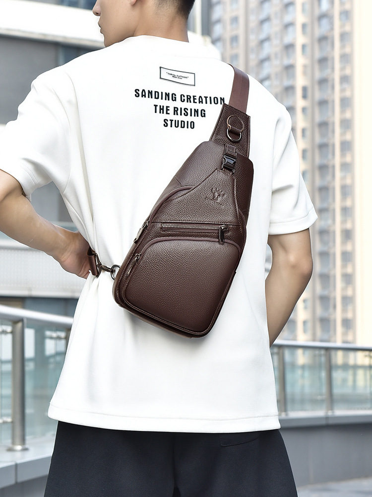 กระเป๋าคาดอกหนังแท้สำหรับผู้ชา - Men Fashion Korean Style บทวิจารณ์และราคา
